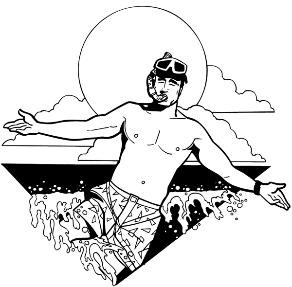 Snorkeling man in water vinyl sticker. Customize on line. Sports 085-0973